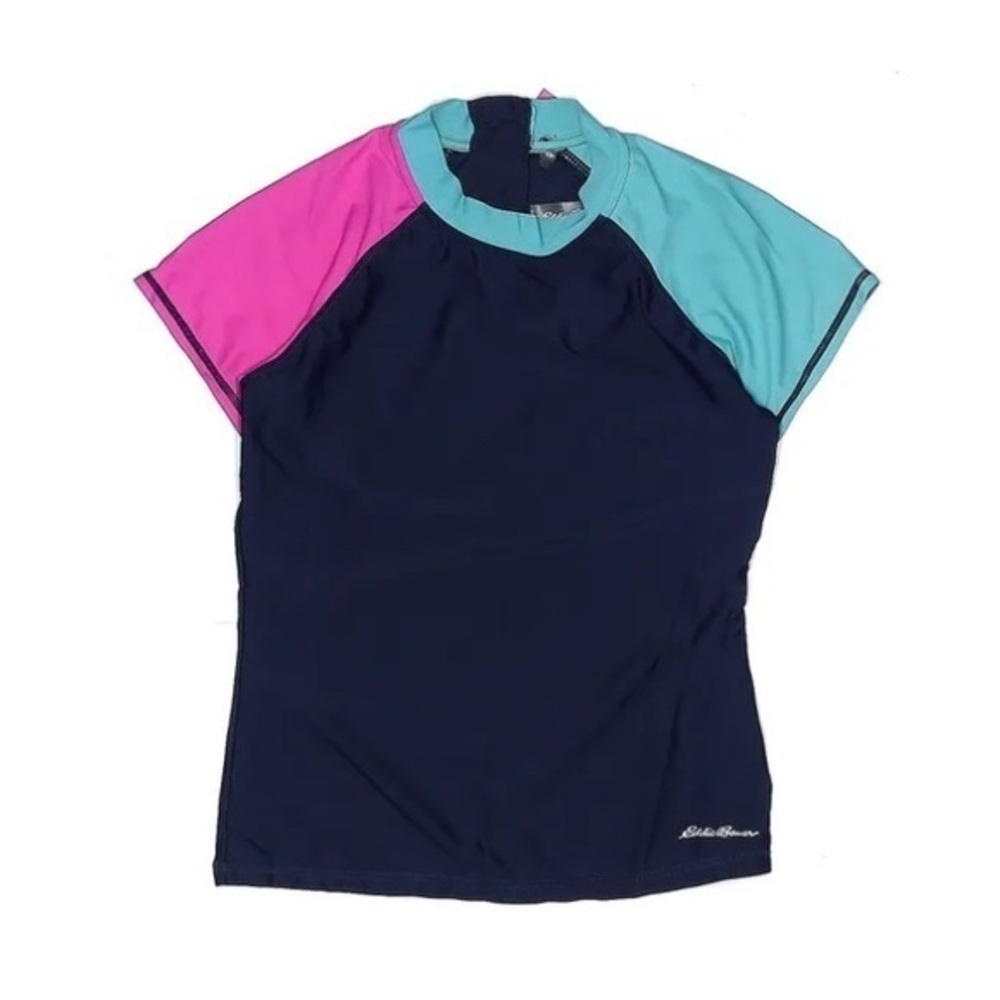 Eddie Bauer Girls Small Color Block Rashguard Swimsuit Surf Top 7-8